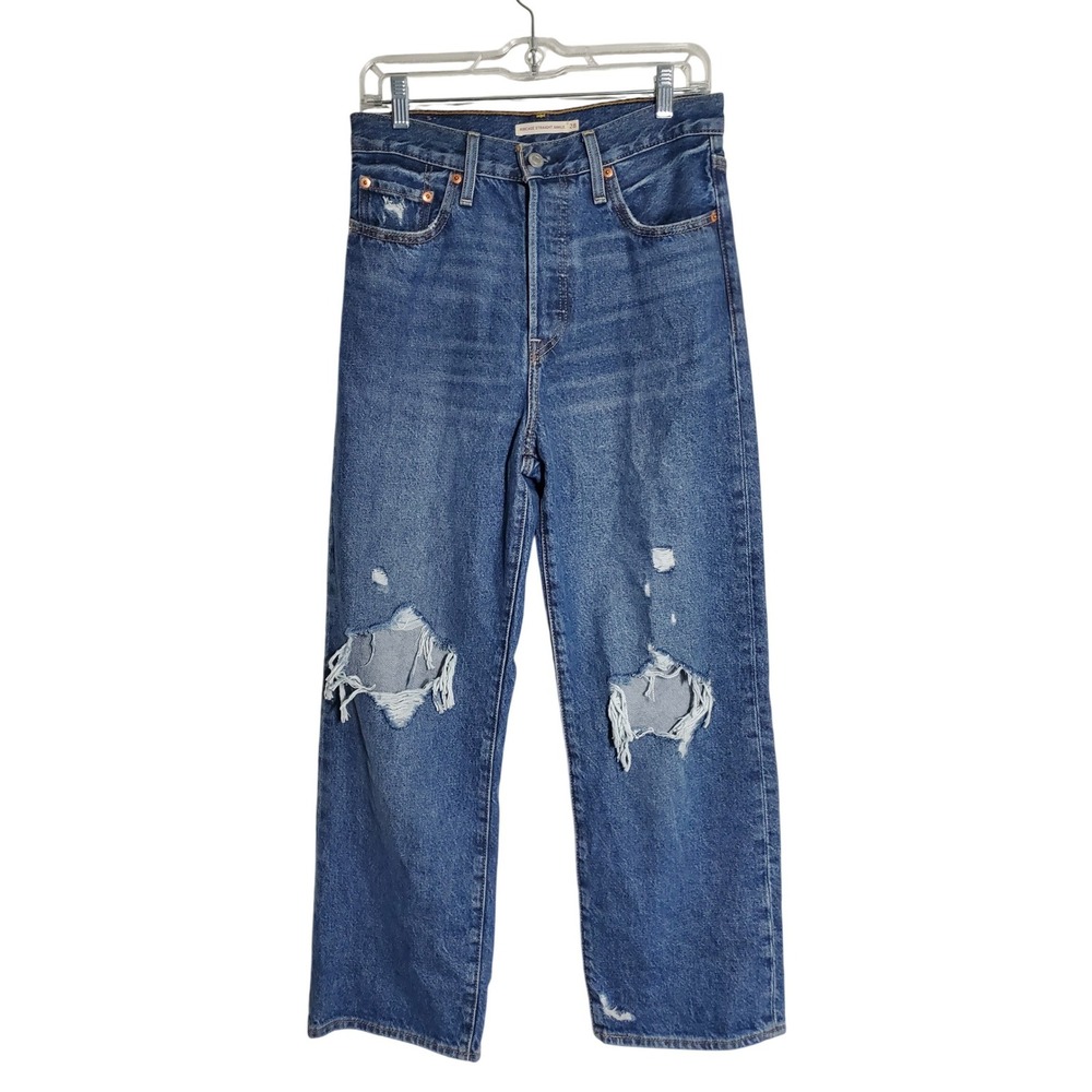 Levi's Ribcage Straight Ankle Jeans Blue Distressed Women's Size 28 High Rise‎